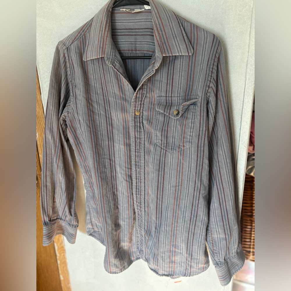 Vintage 70s Woolrich Striped Flannel Shirt - Librarian Chic Boho M